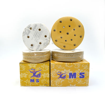 5 Inch Yellow 6 Holes Automotive Sanding Discs Hook Loop Sanding Disc P120 P600