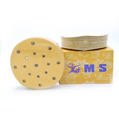 5 Inch Yellow 6 Holes Automotive Sanding Discs Hook Loop Sanding Disc P120 P600